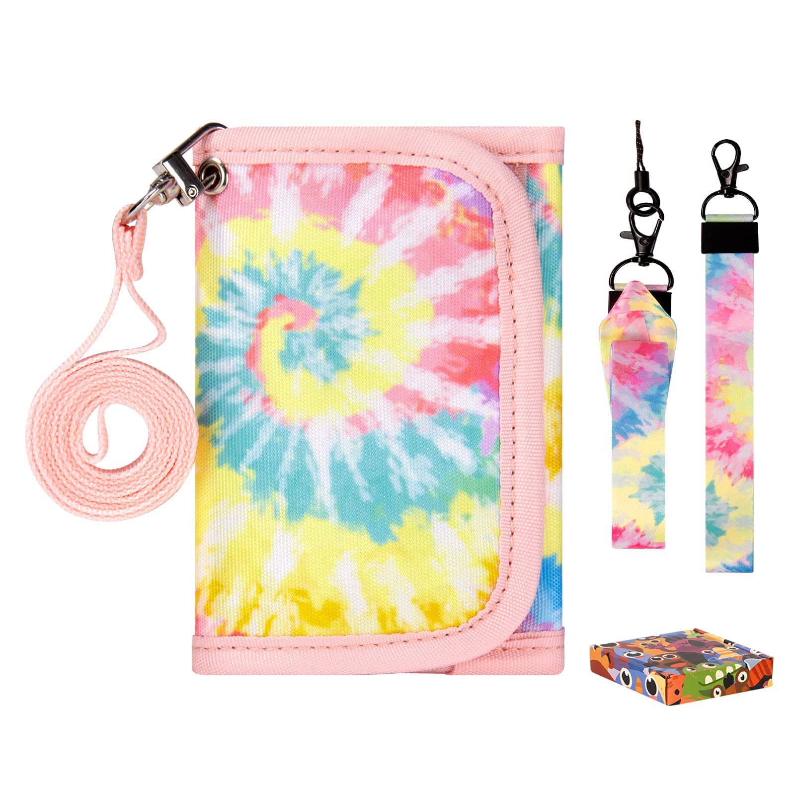 Choco Mocha Tie Dye Kids Wallets for Girls Ages 5-7 6-8 9-12, Little Girls Velcro Wallets with Lanyard Gift Box, Christmas Gift for Kids Girls, Multicolor Swirl chocomochakids 