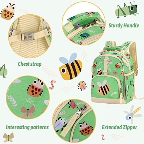 Choco Mocha Toddler Backpack for Girls 12 inch Bee Backpack for Toddler Girls Backpack Small Kids Backpack with Chest Strap Little Girls Daycare Backpack for 1 2 3 Year Old Bookbag age 1-3 Green chocomochakids 