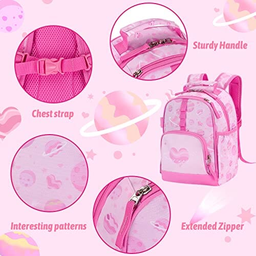 Choco Mocha Toddler Backpack for Girls 12 inch Space Heart Backpack for Toddler Girls Backpack Small Kids Backpack with Chest Strap Little Girls Daycare Backpack for 1 2 3 Year Old Bookbag 1-3 Pink chocomochakids 