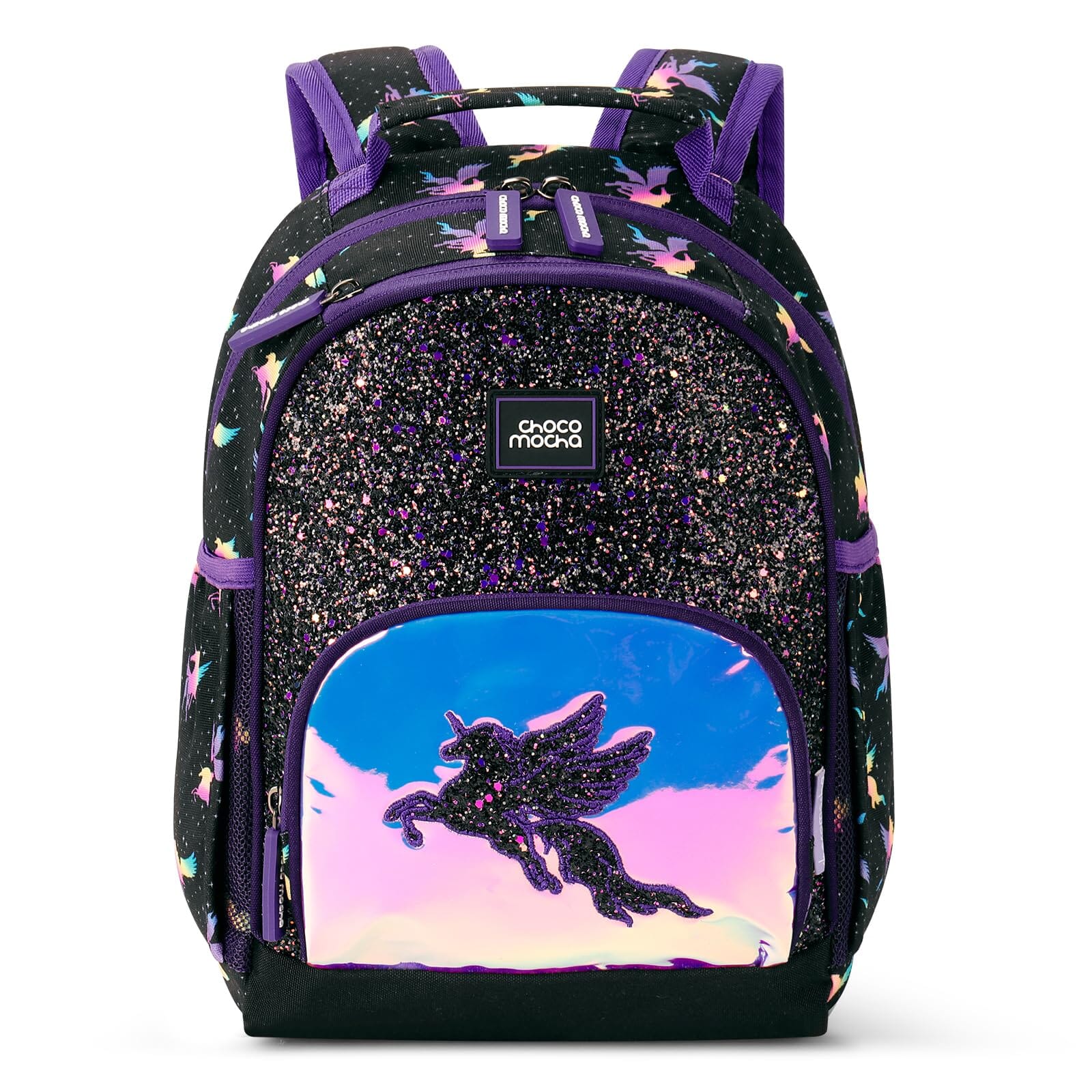 Choco Mocha Unicorn Toddler Backpack for Girls, Kids Preschool Backpack for Toddler Kindergarten Backpack 12 Inch, Glitter Black chocomochakids 
