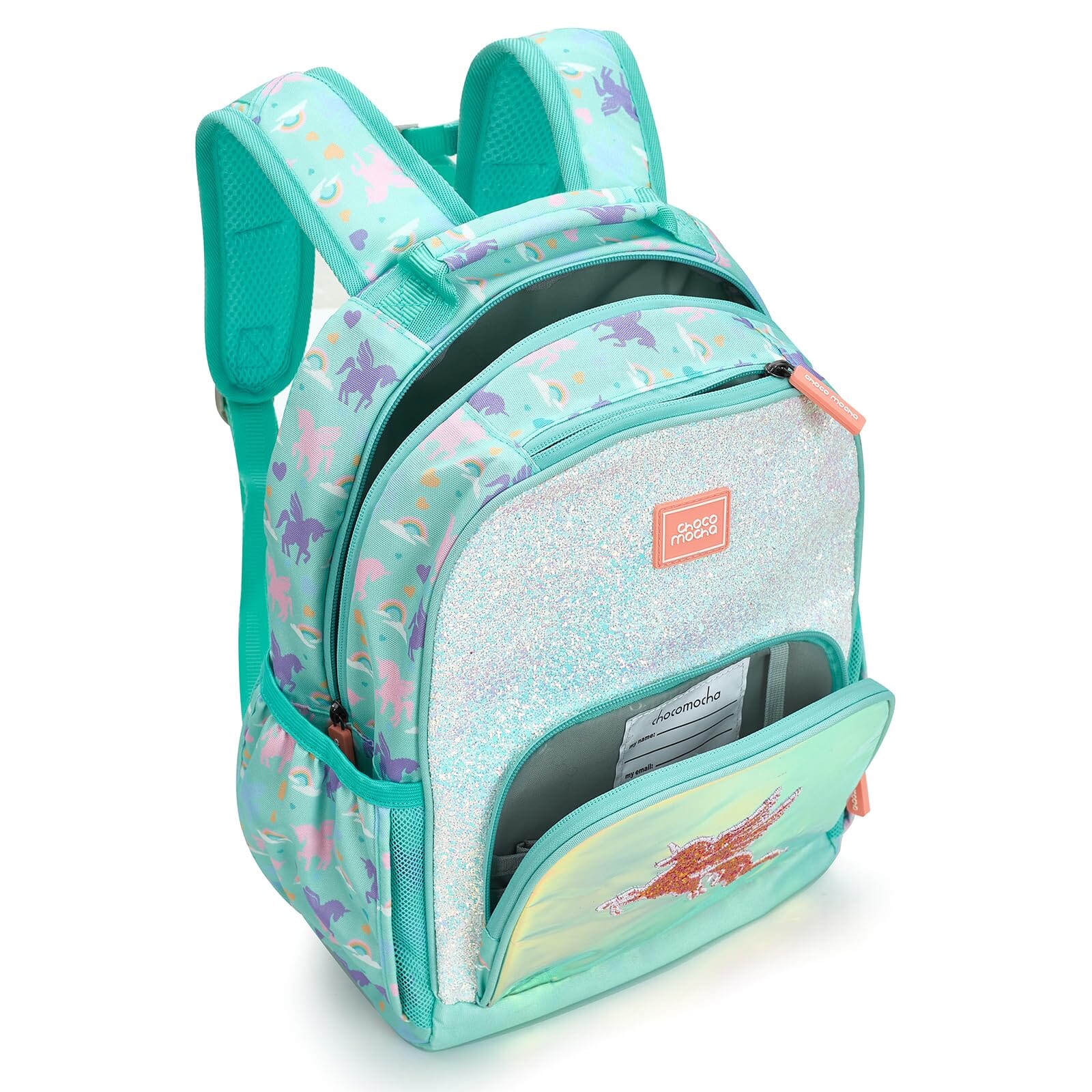 Choco Mocha Unicorn Toddler Backpack for Girls, Kids Preschool Backpack for Toddler Kindergarten Backpack 12 Inch, Glitter Teal Green chocomochakids 