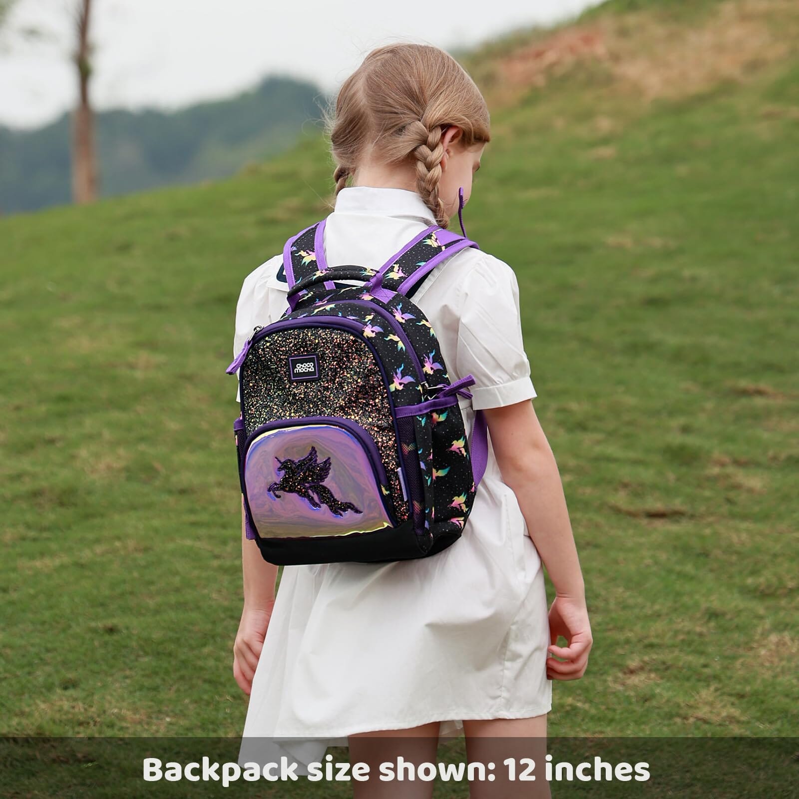 Choco Mocha Unicorn Toddler Backpack for Girls, Kids Preschool Backpack for Toddler Kindergarten Backpack 15 Inch, Black chocomochakids 