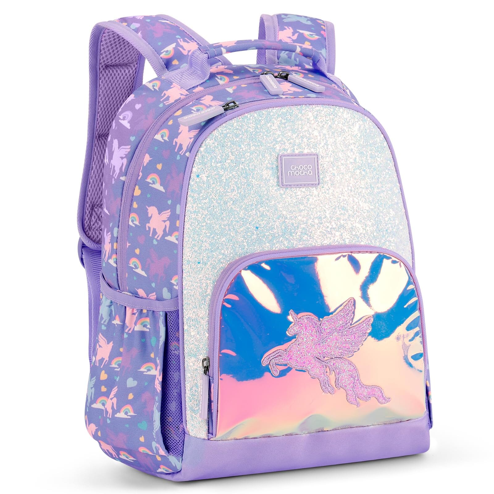 Choco Mocha Unicorn Toddler Backpack for Girls, Kids Preschool Backpack for Toddler Kindergarten Backpack 15 Inch, Glitter Purple chocomochakids 