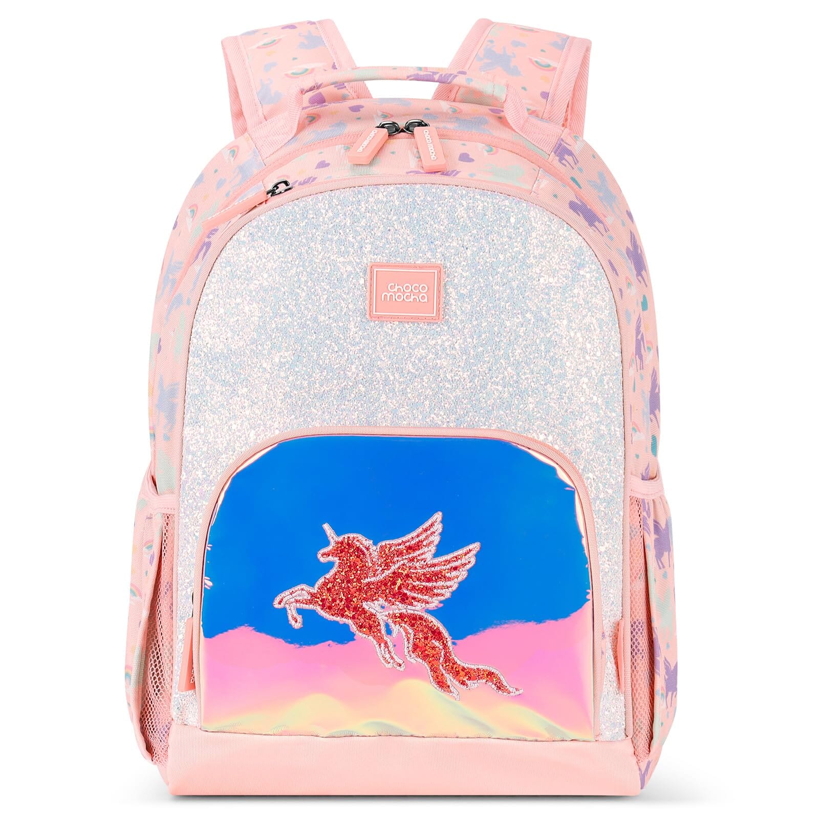 Choco Mocha Unicorn Toddler Backpack for Girls, Kids Preschool Backpack for Toddler Kindergarten Backpack 15 Inch, Orange Pink chocomochakids 